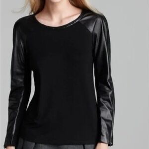 Milly black long sleeve genuine Lambskin leather tee shirt size small
